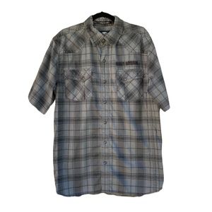 HARLEY-DAVIDSON Men's Gray Plaid Short Sleeve Snap Front Embroidered Shirt